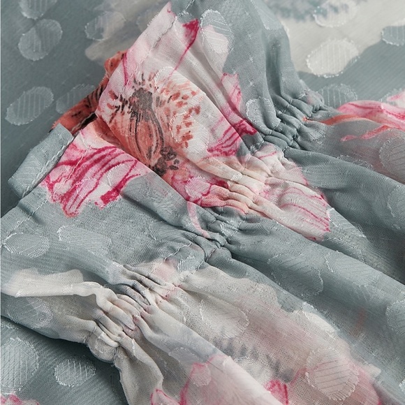 💚5 for $20💚 NEW Express Floral Clip Dot Print Smocked Waist Top - Picture 7 of 10